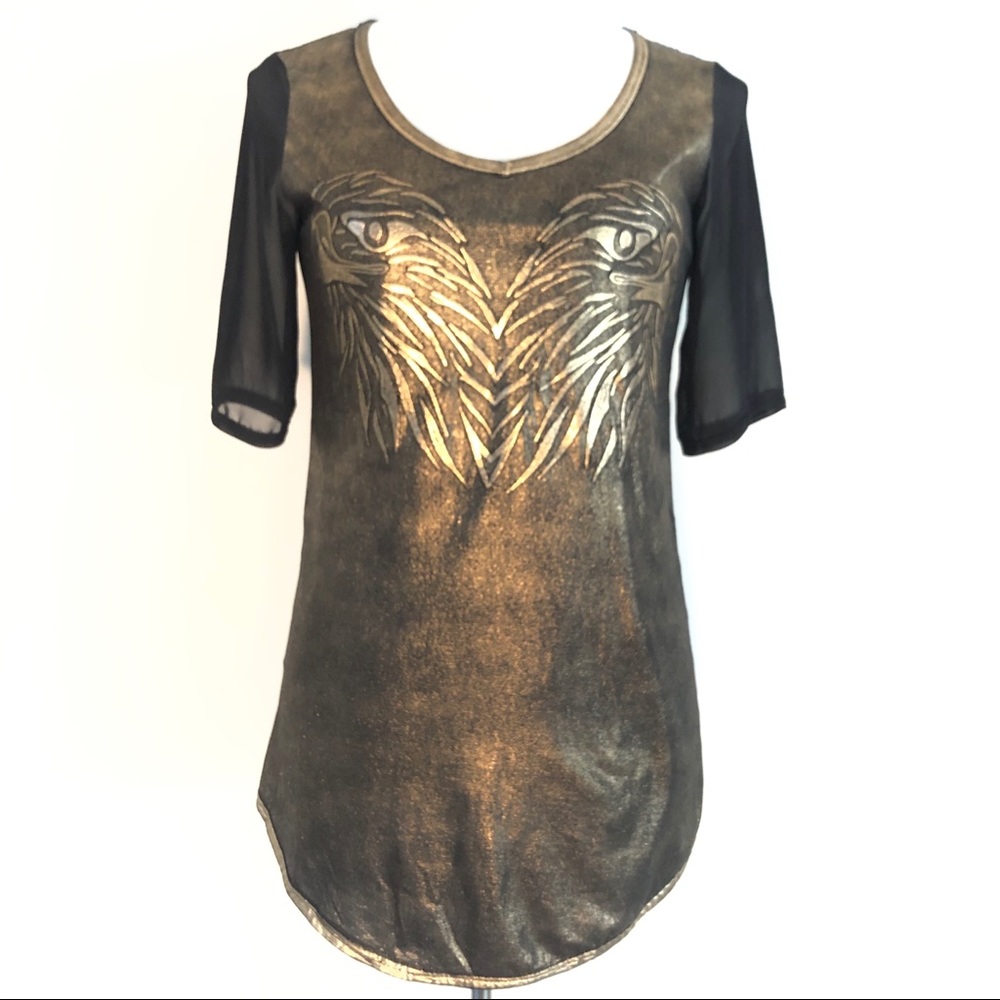 Gold and Black Metallic Graphic Blouse